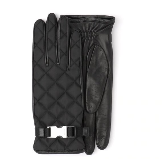 Prada Accessories - Prada Quilted Engraved Silver Logo Buckle Cashmere Lined 7.5 Gloves